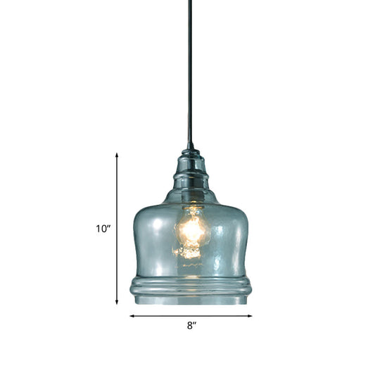 Modern Blue Glass Pendant Light - Wide Masion Jar Globe/Drum Design (1 Light)