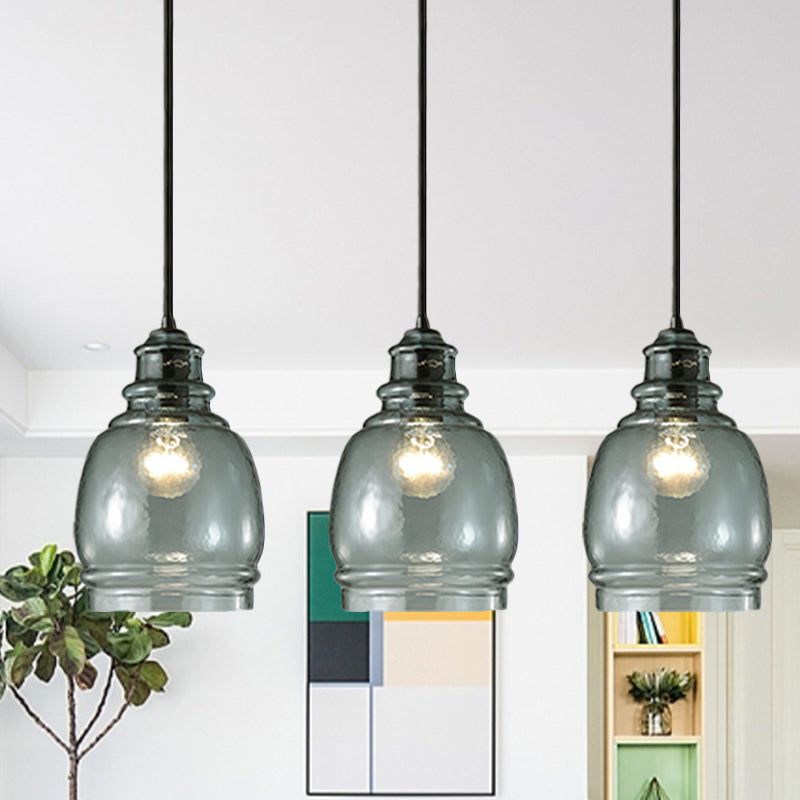 Modern Blue Glass Pendant Light - Wide Masion Jar Globe/Drum Design (1 Light)