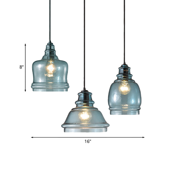 Blue Glass Pendant Light - Wide Masion Jar Globe/Drum Style 16/18/23.5 Inch 1