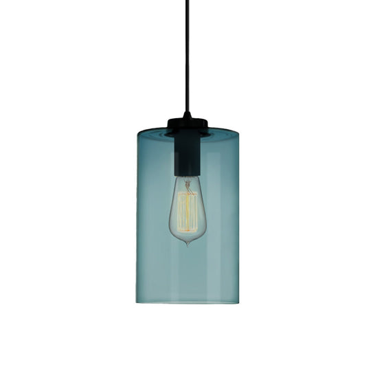 Modern 1 Light Blue Glass Pendant Lamp, Black Ceiling Pendant Light