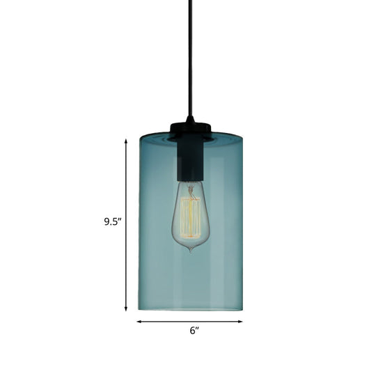 Modern 1 Light Blue Glass Pendant Lamp, Black Ceiling Pendant Light