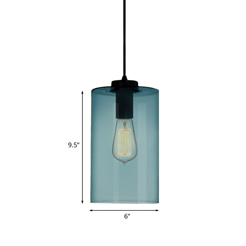 Modern Blue Glass Pendant Lamp With Black Global Shape - 1 Light Ceiling