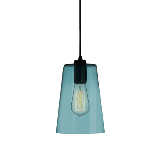 Modern 1 Light Blue Glass Pendant Lamp, Black Ceiling Pendant Light