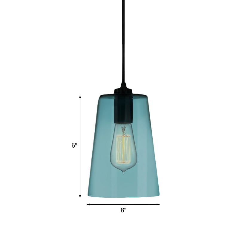 Modern 1 Light Blue Glass Pendant Lamp, Black Ceiling Pendant Light