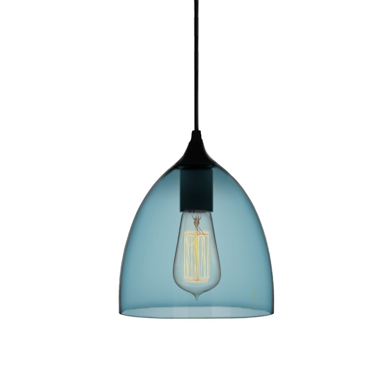 Modern 1 Light Blue Glass Pendant Lamp, Black Ceiling Pendant Light