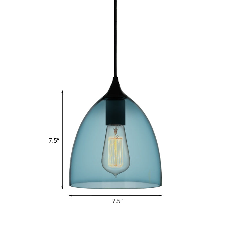 Modern 1 Light Blue Glass Pendant Lamp, Black Ceiling Pendant Light