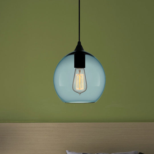 Modern 1 Light Blue Glass Pendant Lamp, Black Ceiling Pendant Light