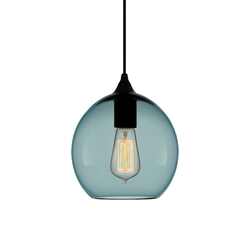 Modern 1 Light Blue Glass Pendant Lamp, Black Ceiling Pendant Light