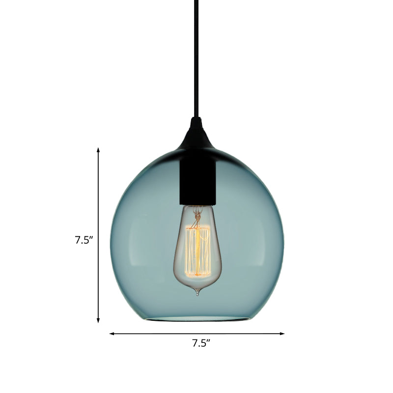 Modern Blue Glass Pendant Lamp With Black Global Shape - 1 Light Ceiling