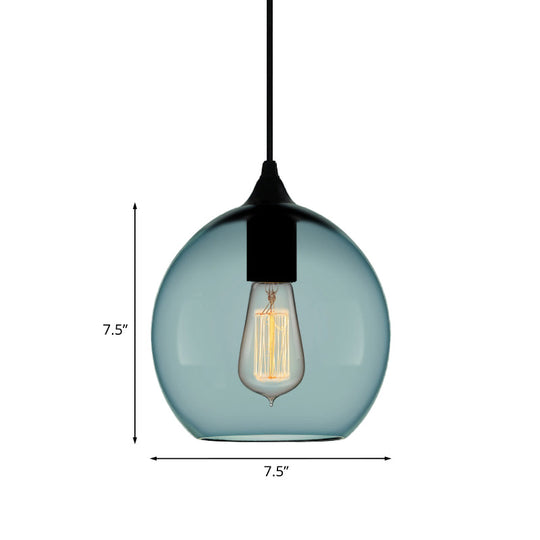 Modern Blue Glass Pendant Lamp With Black Global Shape - 1 Light Ceiling