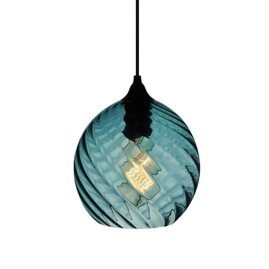Modernist Blue Glass Pendant Light with Lattice Design and Ceiling Hung Suspension