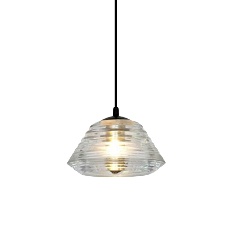 Clear Ruffle Glass Pendant Lighting - Modernist Cone/Dome/Flared Design - 1 Light Black Ceiling Lamp