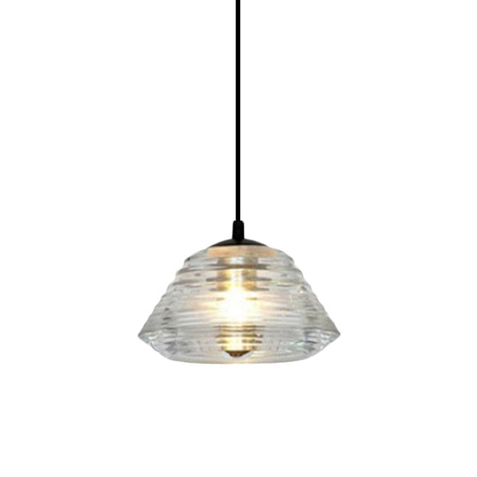 Clear Ruffle Glass Pendant Lighting - Modernist Cone/Dome/Flared Design - 1 Light Black Ceiling Lamp