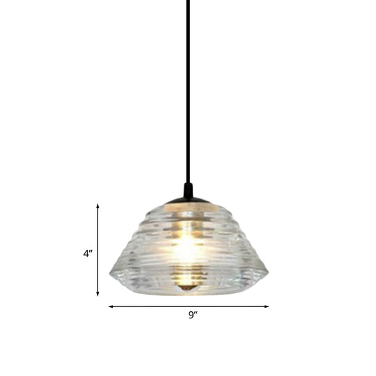 Clear Ruffle Glass Pendant Lighting - Modernist Cone/Dome/Flared Design - 1 Light Black Ceiling Lamp