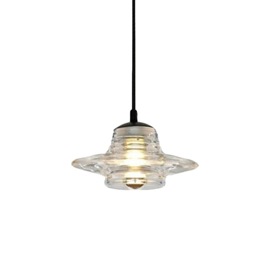 Clear Ruffle Glass Pendant Lighting - Modernist Cone/Dome/Flared Design - 1 Light Black Ceiling Lamp