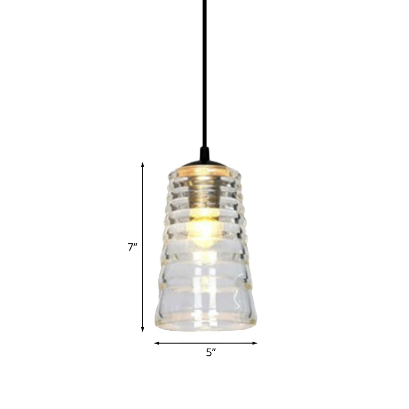 Clear Ruffle Glass Pendant Lighting - Modernist Cone/Dome/Flared Design - 1 Light Black Ceiling Lamp