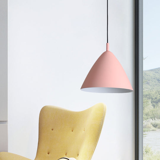 Modern Metal Tapered Ceiling Pendant Light - 10.5"/13"/16" Diameter - Hanging Lamp Kit in Pink/Blue/Green - 1 Light