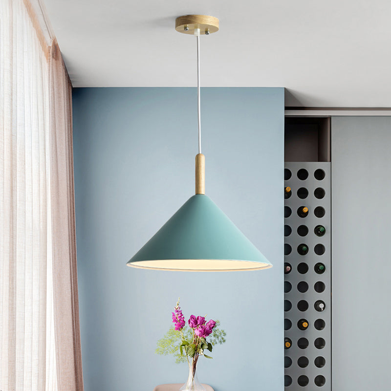 Modern Metal Cone Hanging Pendant Light, 1-Light Yellow/Blue, 12.5"/16.5" Dia