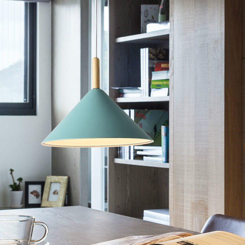 Modern Metal Cone Hanging Pendant Light, 1-Light Yellow/Blue, 12.5"/16.5" Dia