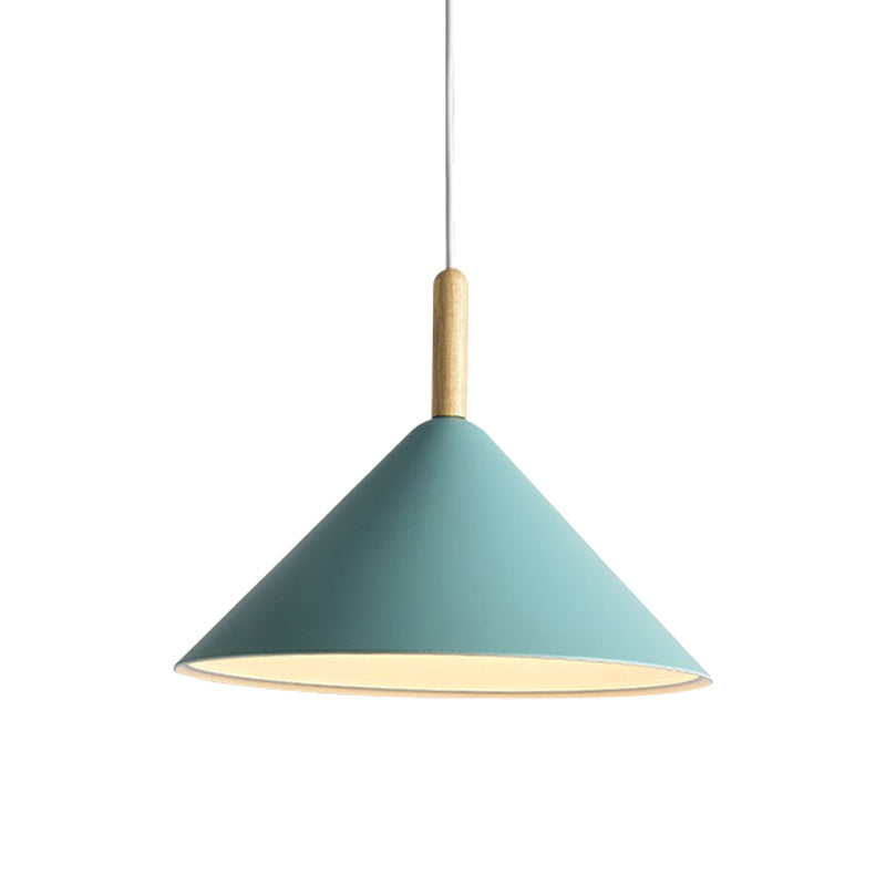 Modern Metal Cone Hanging Pendant Light, 1-Light Yellow/Blue, 12.5"/16.5" Dia