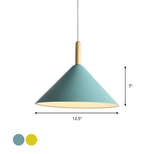 Modern Metal Cone Hanging Pendant Light, 1-Light Yellow/Blue, 12.5"/16.5" Dia