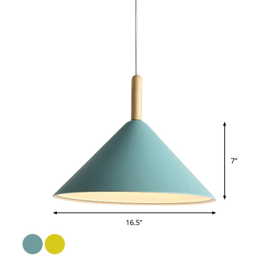 Modern Metal Cone Hanging Pendant Light, 1-Light Yellow/Blue, 12.5"/16.5" Dia