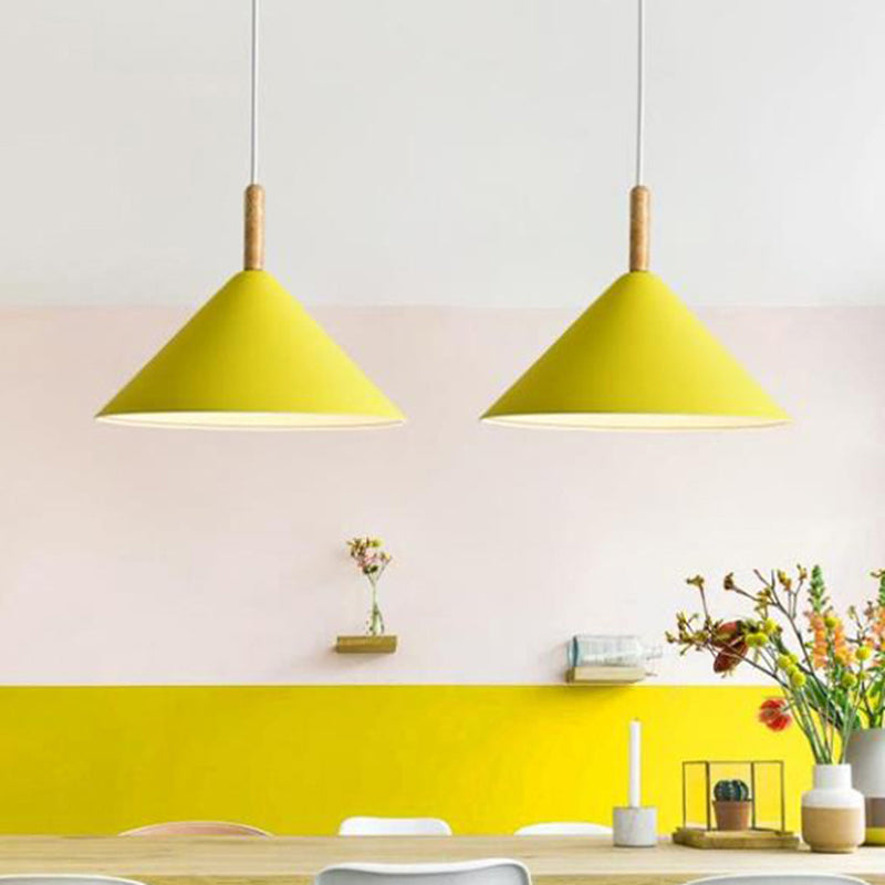 Modern Metal Cone Hanging Pendant Light, 1-Light Yellow/Blue, 12.5"/16.5" Dia