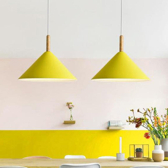 Modern Metal Cone Hanging Pendant Light, 1-Light Yellow/Blue, 12.5"/16.5" Dia