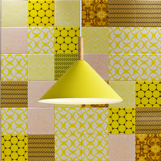 Modern Metal Cone Hanging Pendant Light, 1-Light Yellow/Blue, 12.5"/16.5" Dia