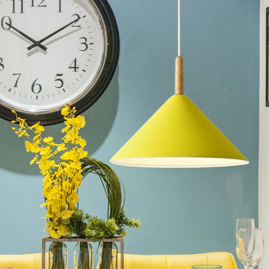 Modern Metal Cone Hanging Pendant Light, 1-Light Yellow/Blue, 12.5"/16.5" Dia