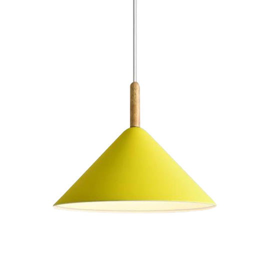 Modern Metal Cone Hanging Pendant Light, 1-Light Yellow/Blue, 12.5"/16.5" Dia
