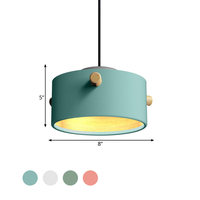 Modern 1 Light Metal Shade Hanging Pendant Green/Pink/White Cylinder Fixture