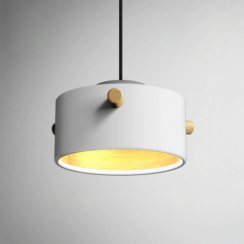 Modern 1 Light Metal Shade Hanging Pendant Green/Pink/White Cylinder Fixture