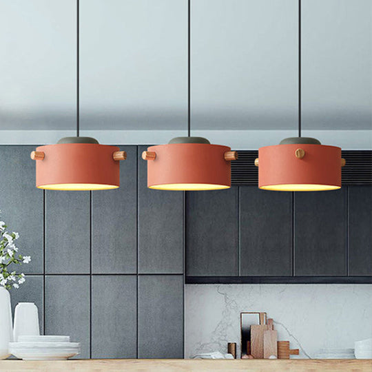 Modern Metal Shade Cylinder Pendant Light Fixture - Green/Pink/White Hanging Lighting