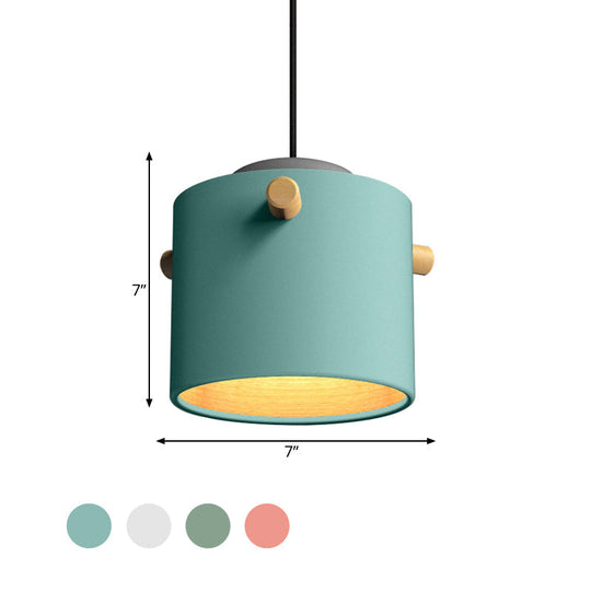 Modern Metal Shade Cylinder Pendant Light Fixture - Green/Pink/White Hanging Lighting