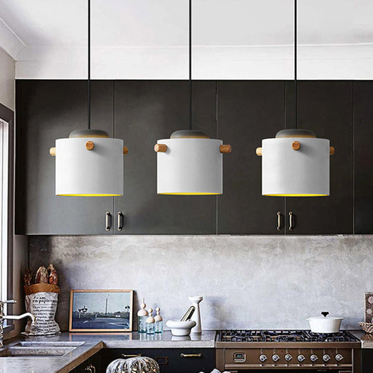 Modern 1 Light Metal Shade Hanging Pendant Green/Pink/White Cylinder Fixture