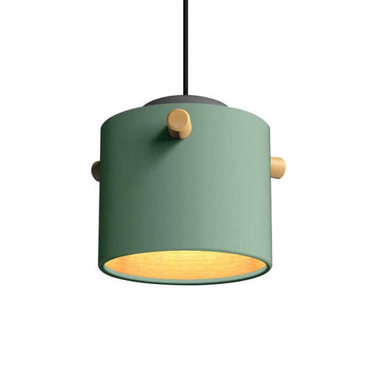 Modern Metal Shade Cylinder Pendant Light Fixture - Green/Pink/White Hanging Lighting