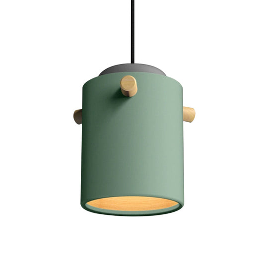 Modern 1 Light Metal Shade Hanging Pendant Green/Pink/White Cylinder Fixture