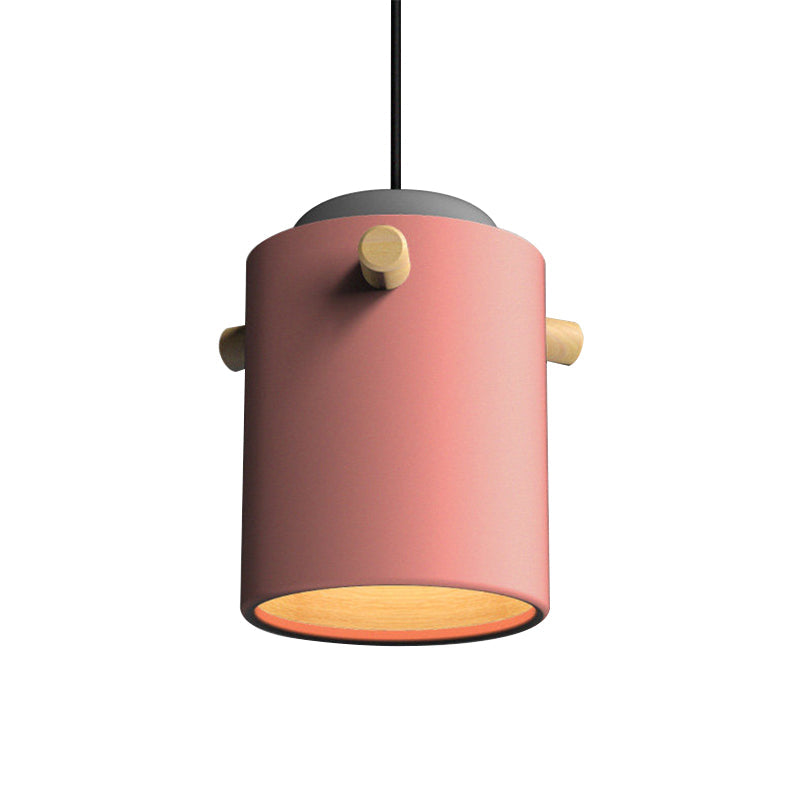 Modern Metal Shade Cylinder Pendant Light Fixture - Green/Pink/White Hanging Lighting