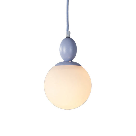 Pendulum White Glass Pendant Light: Post-Modern 1-Light Grey/Blue/Green Hanging Lamp