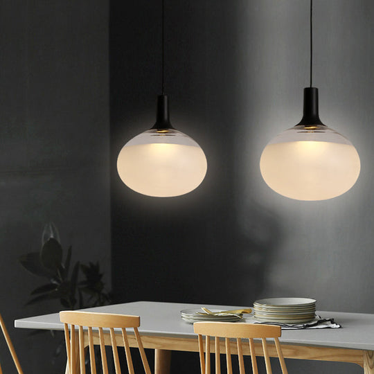 Modernist Elliptical Pendant Lamp with White/Grey/Amber Glass, Black LED, and White/Warm Light