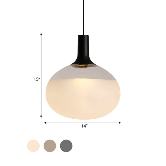 Modernist Elliptical Pendant Lamp with White/Grey/Amber Glass, Black LED, and White/Warm Light