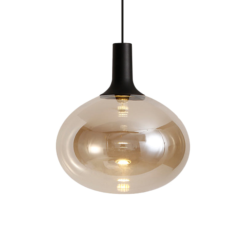 Modernist Elliptical Pendant Lamp with White/Grey/Amber Glass, Black LED, and White/Warm Light