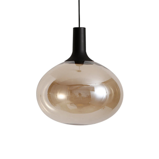 Modernist White/Grey/Amber Glass Pendant Lamp With Led Light Fixture: Elegant Elliptical Design In