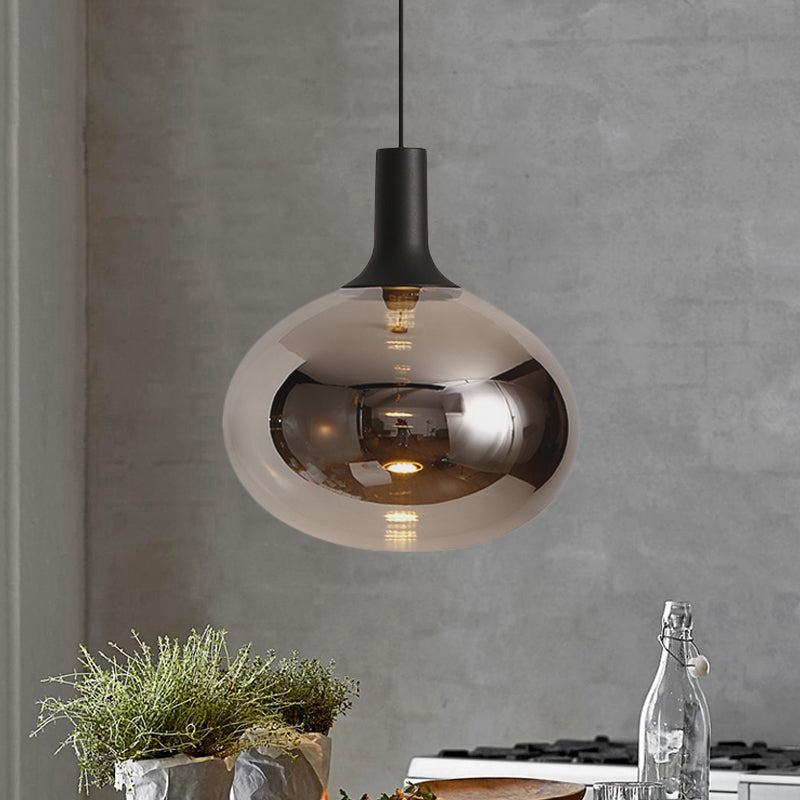 Modernist White/Grey/Amber Glass Pendant Lamp With Led Light Fixture: Elegant Elliptical Design In