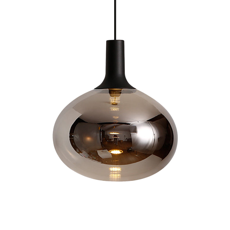 Modernist White/Grey/Amber Glass Pendant Lamp With Led Light Fixture: Elegant Elliptical Design In