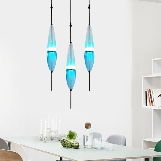 Modern Teardrop Pendant Light in Blue with White/Warm Glass Shade