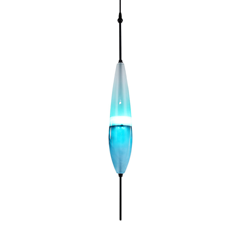 Modern Teardrop Pendant Light in Blue with White/Warm Glass Shade