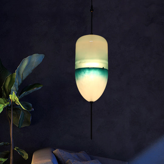 Modern Teardrop Pendant Light in Blue with White/Warm Glass Shade