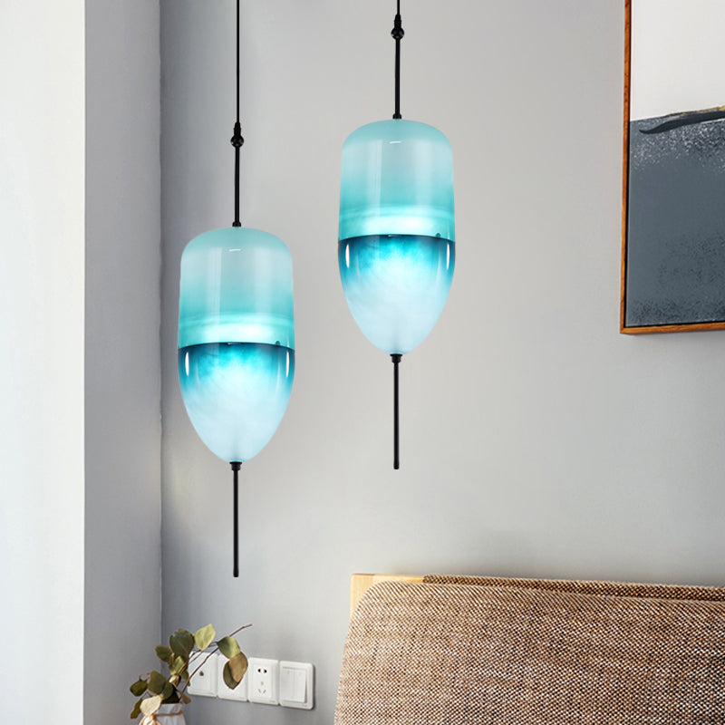Modern Blue Teardrop Pendant Lamp With Glass Shade In White/Warm Light